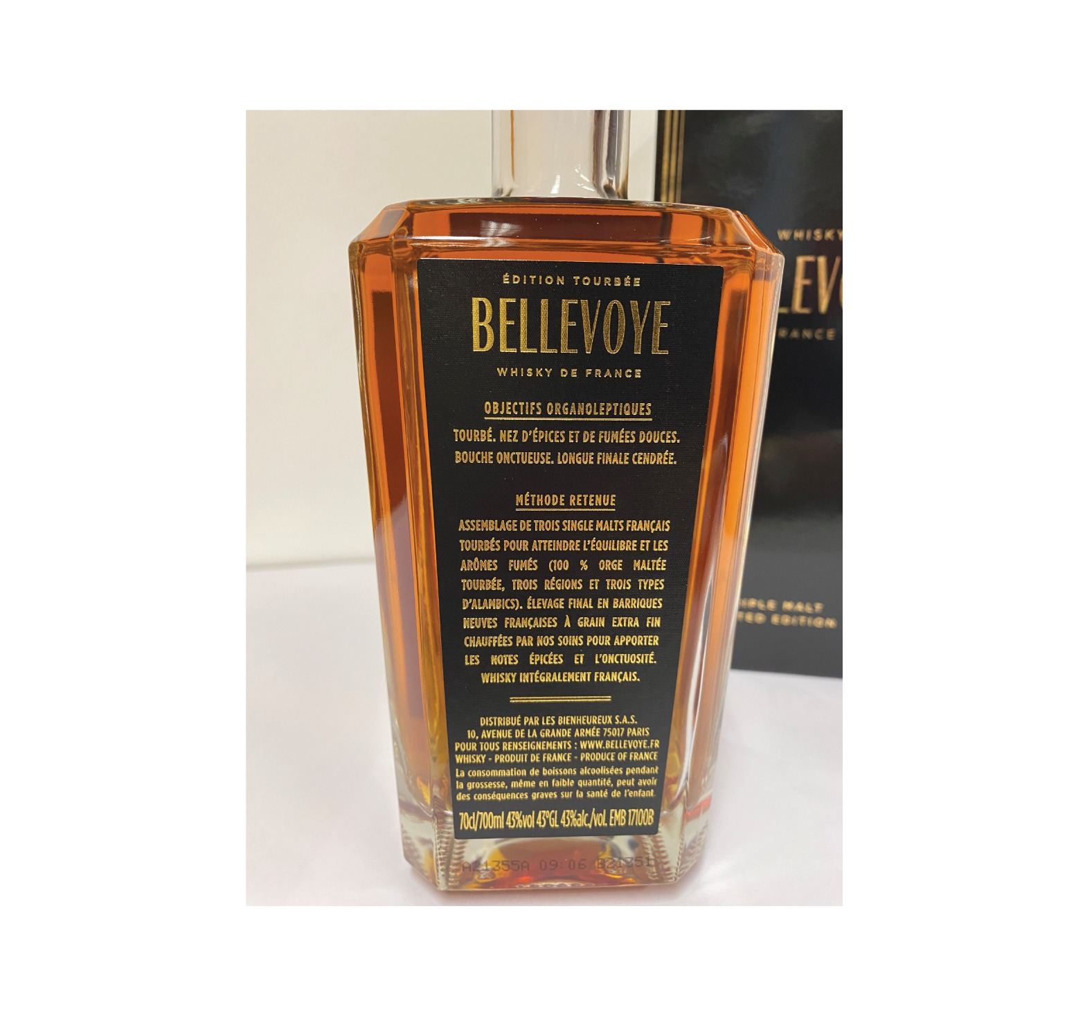 BELLEVOYE Édition Tourbée 43% WHISKY (FRANCE) 70cl – Image 2