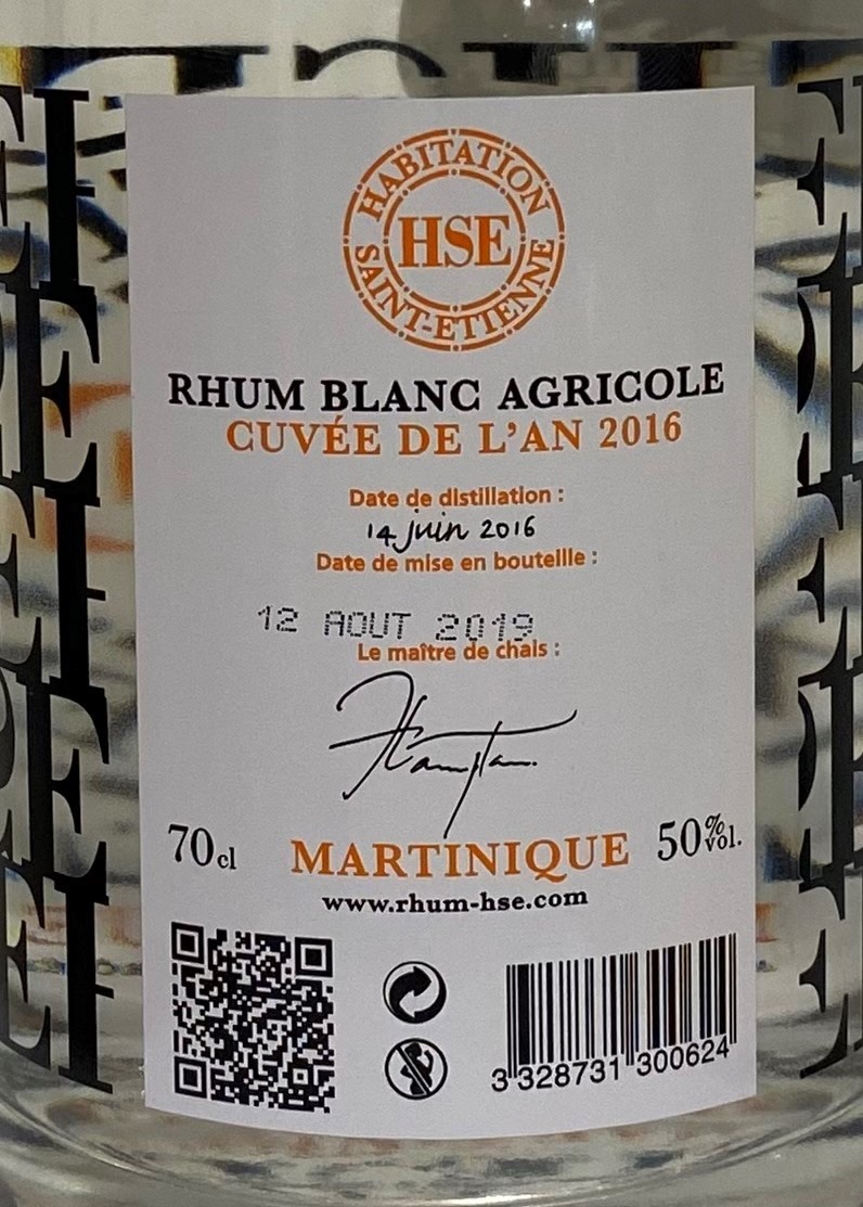 HSE Cuvée de l'an 2016 50% RHUM BLANC AGRICOLE (MARTINIQUE) 70cl – Image 2