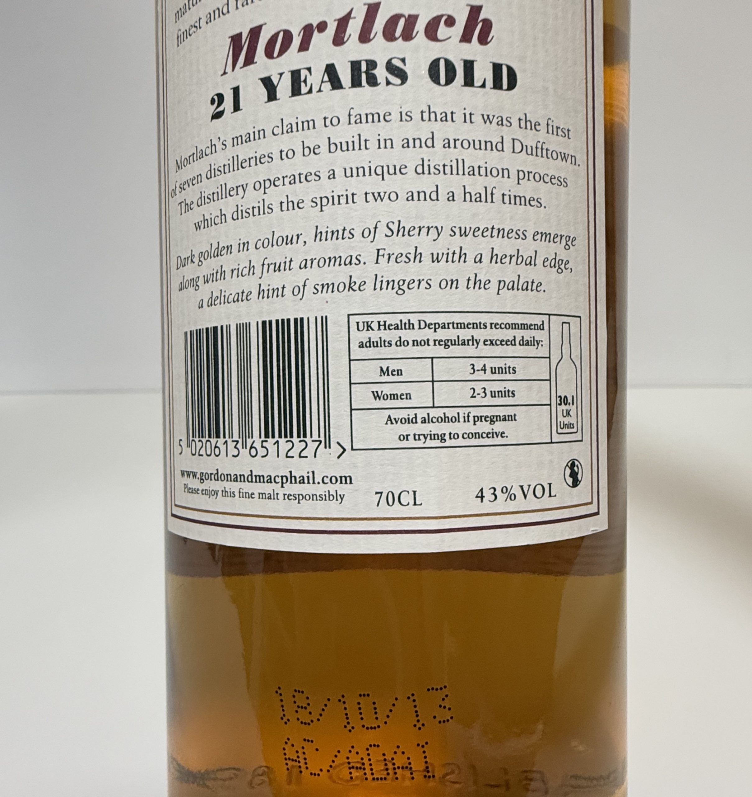MORTLACH 21 ans 43% Gordon & MacPhail Single Malt WHISKY (ÉCOSSE / Speyside) 70cl – Image 3