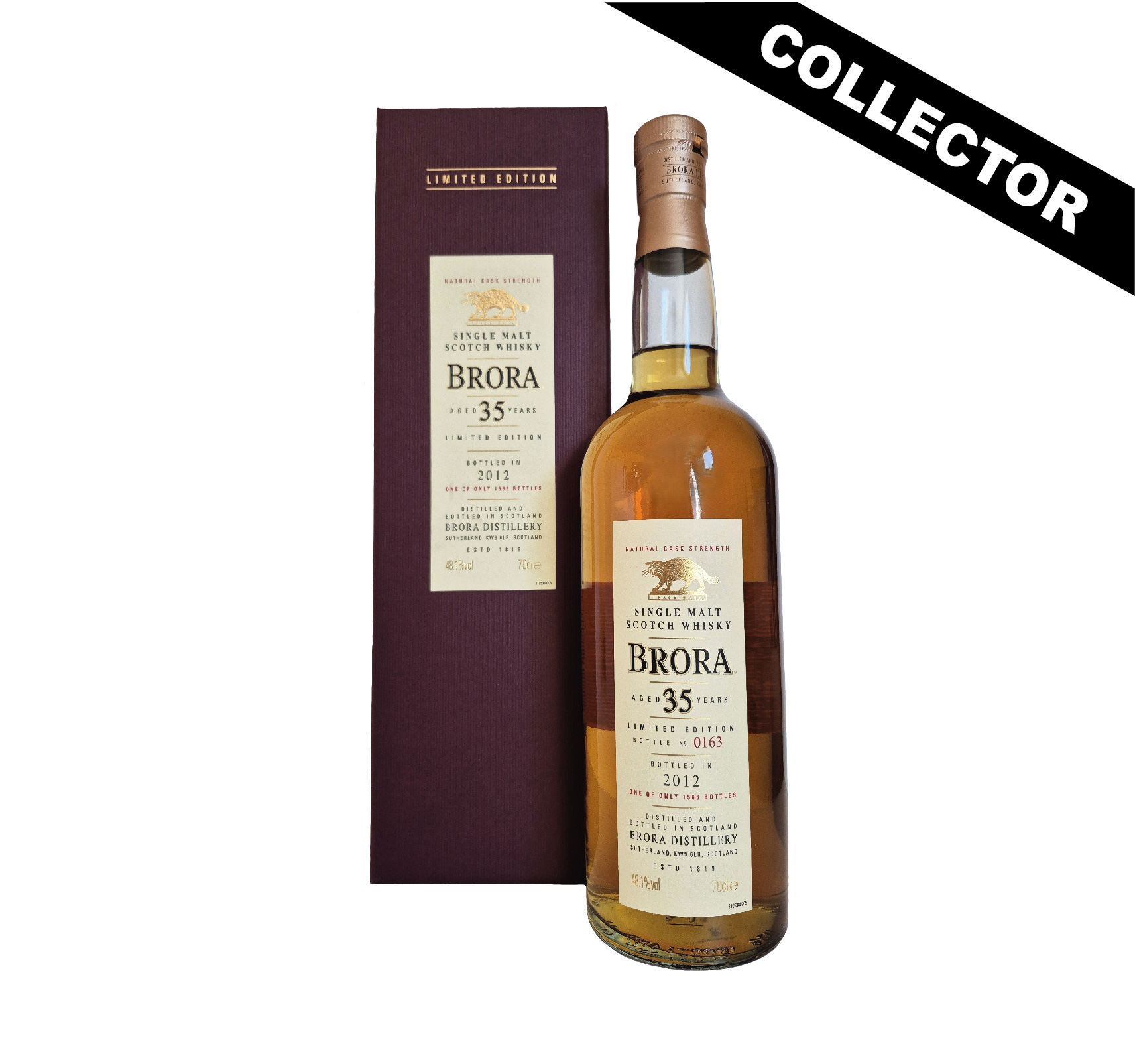 Brora 35 ans whisky non tourbé : 1566 bouteilles produites. Série : Diageo Special Release 2012. Distillé en 1976 et 1977 et, mis en bouteille en 2012.
