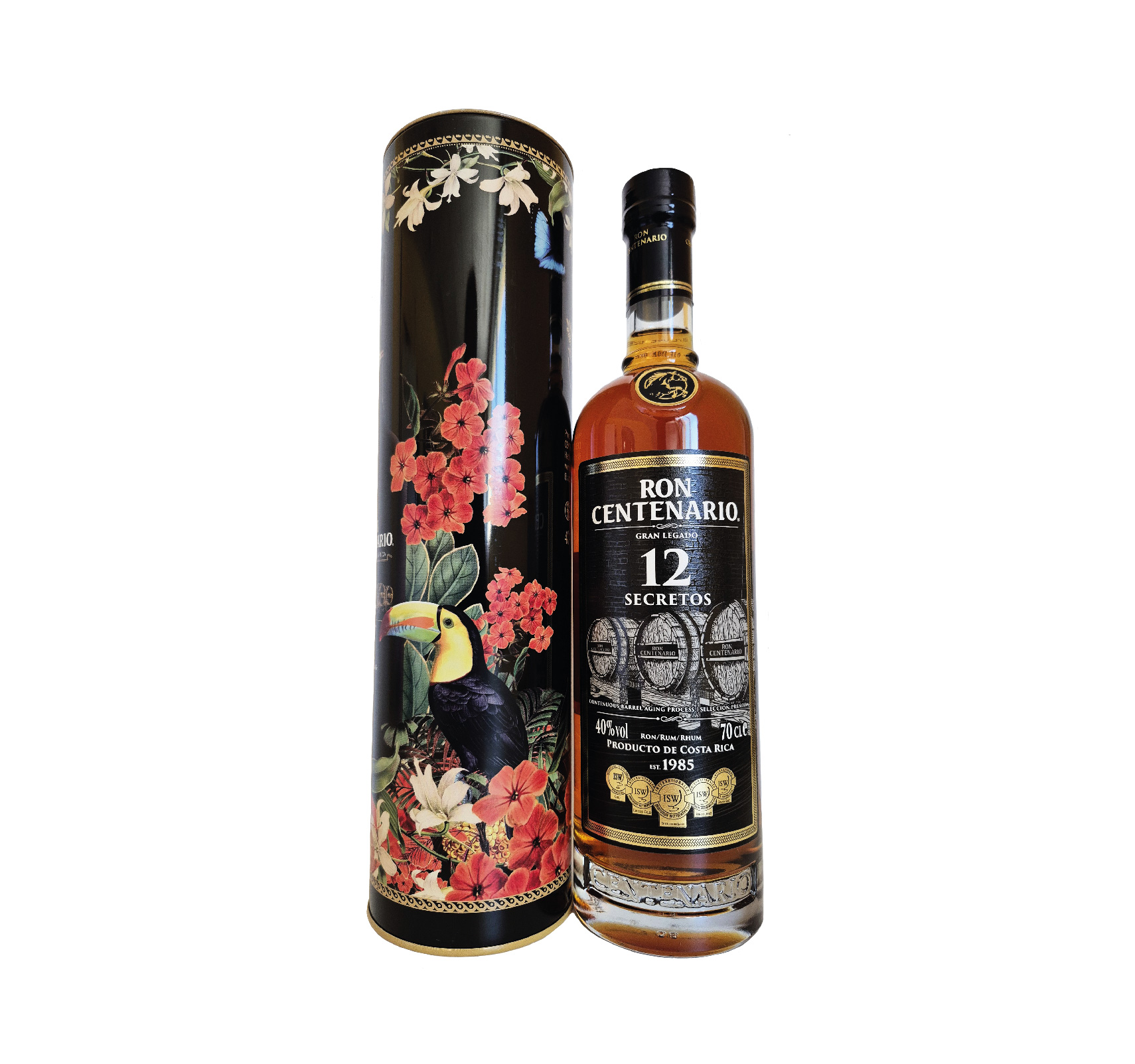 Centenario 12 Secretos un étui métallique joliment décoré et un rhum rond, gourmand et parfaitement équilibré.