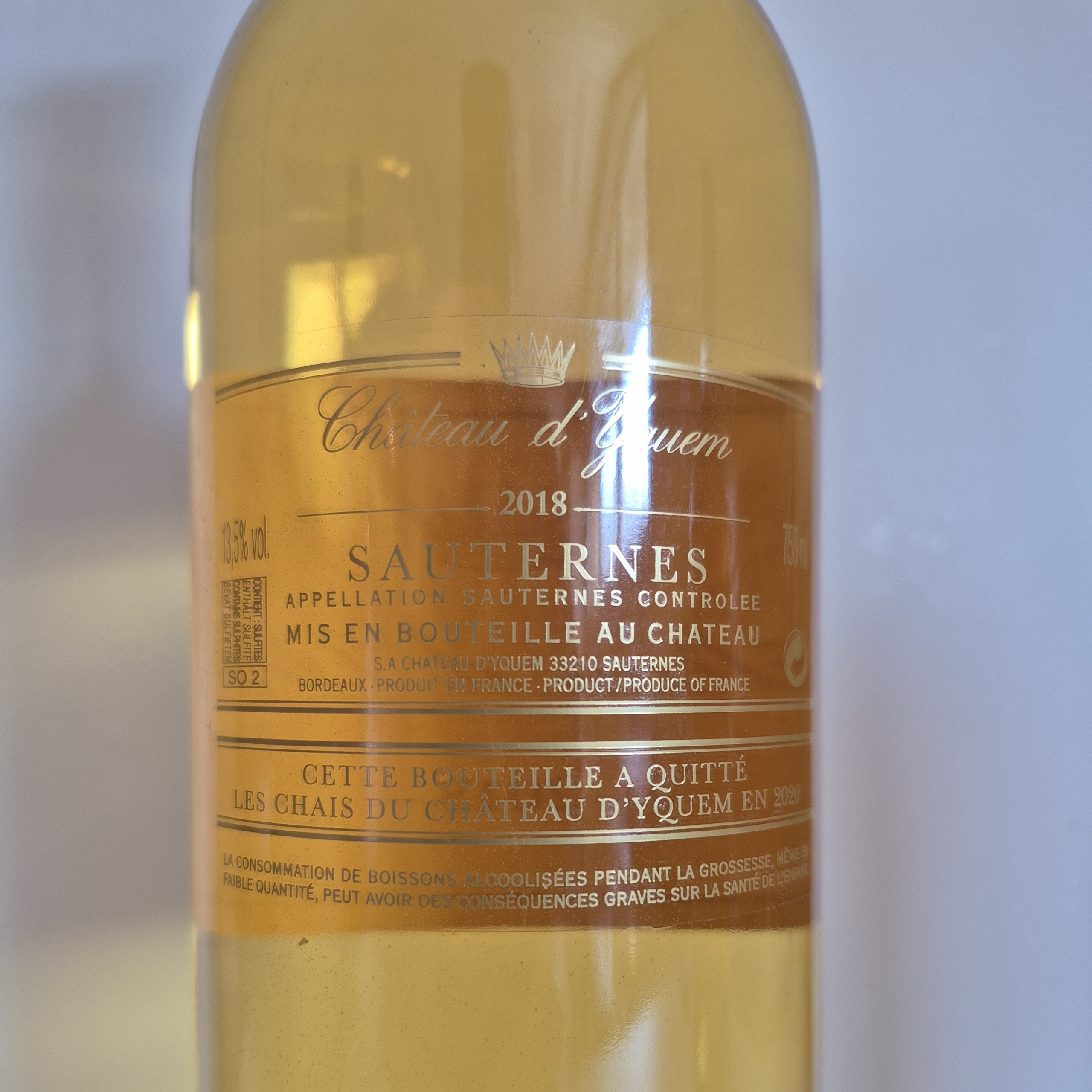 "Château d'Yquem" A.O.C. SAUTERNES 1ER G.C.C. Blanc liquoreux 2018 Bouteille 75cl – Image 2