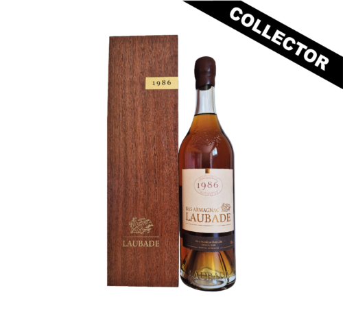 Bas Armagnac Laubade 1986 – Millésime rare au nez de mandarines confites et vanille, bouche ronde et persistante. Un Armagnac élégant.