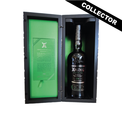 rdbeg Y2K 24 ans : édition ultra‑rare 2000/2024, vieillie en bourbon puis Amontillado. Un single malt d’Islay complexe, fumé, aux notes de toffee, cuir et amandes.