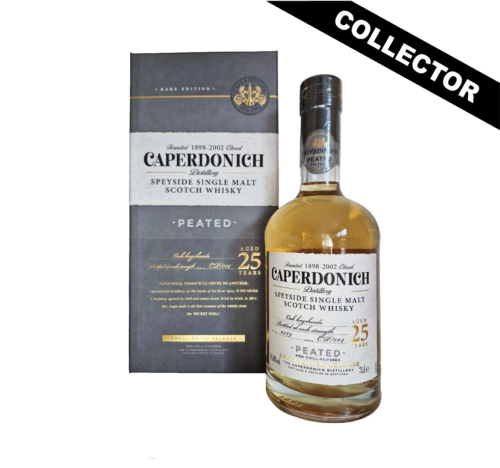 Caperdonich Peated 25 ans dévoile une tourbe subtile, portée par une fumée délicate qui intensifie et enrichit l’ensemble de ses saveurs.