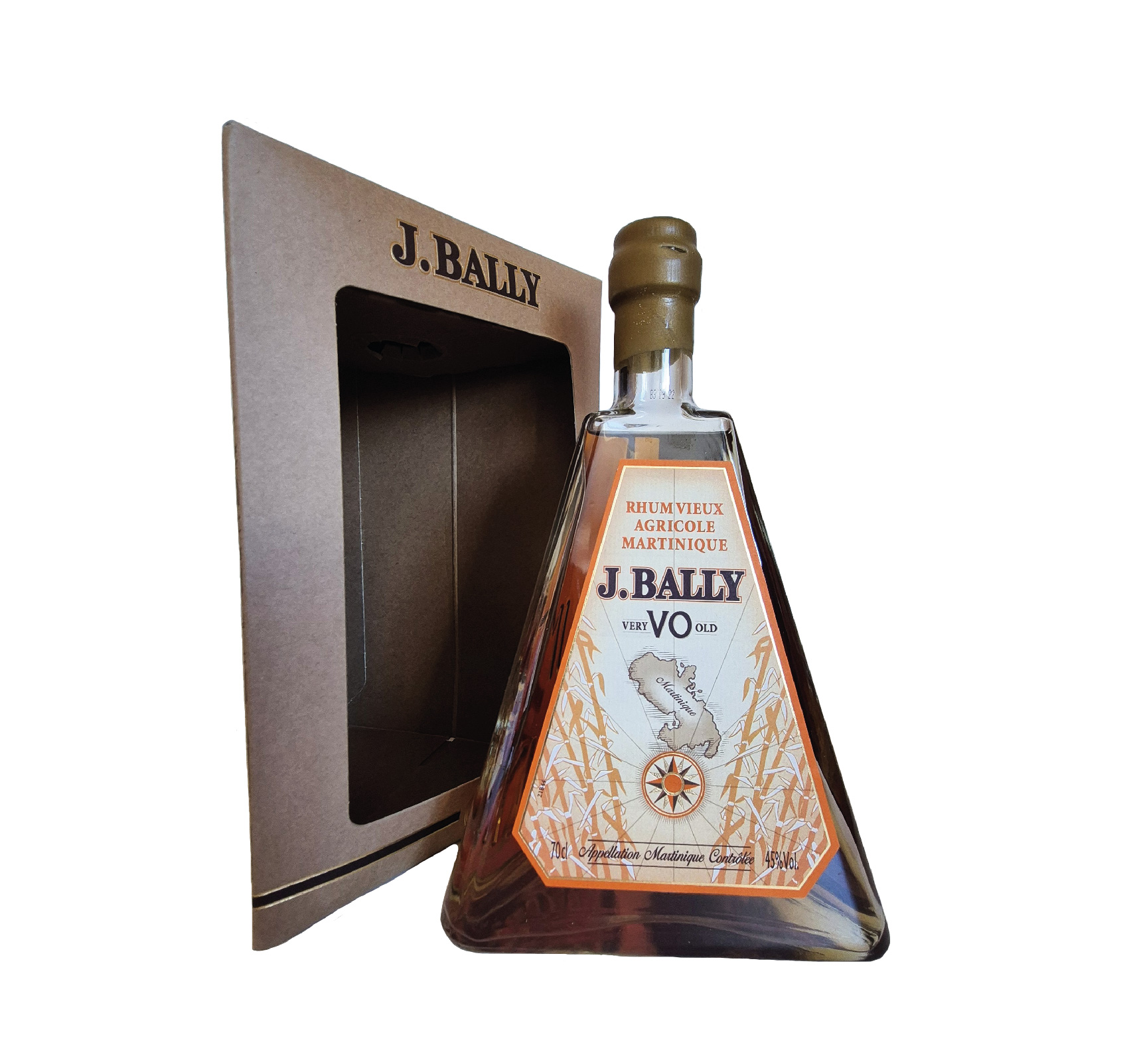 Rhum J. Bally VO 45% : un rhum vieux agricole de Martinique, vieilli en fûts de chêne, offrant un profil boisé, vanillé et épicé. Un classique élégant !