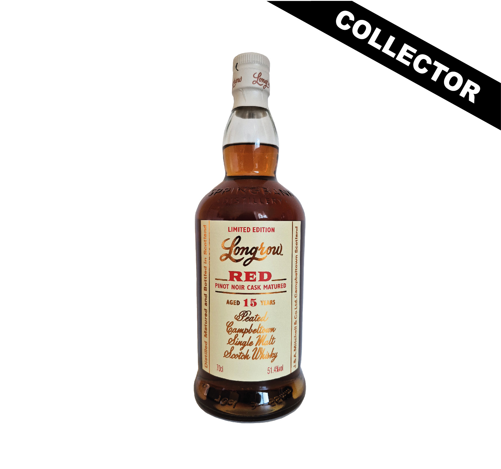 Pour cette édition 2022, Springbank a sélectionné des barriques fraîches de Pinot Noir provenant des vignobles Valli du vigneron Grant Taylor, situés à Central Otago en Nouvelle-Zélande. Après un vieillissement initial de 11 ans en fûts de bourbon, ce Longrow a bénéficié d'un affinage supplémentaire de 4 années dans ces barriques de Pinot Noir, développant ainsi une remarquable alliance entre la fumée terreuse caractéristique de Campbeltown et l'élégance fruitée, épicée et légèrement vineuse du cépage.